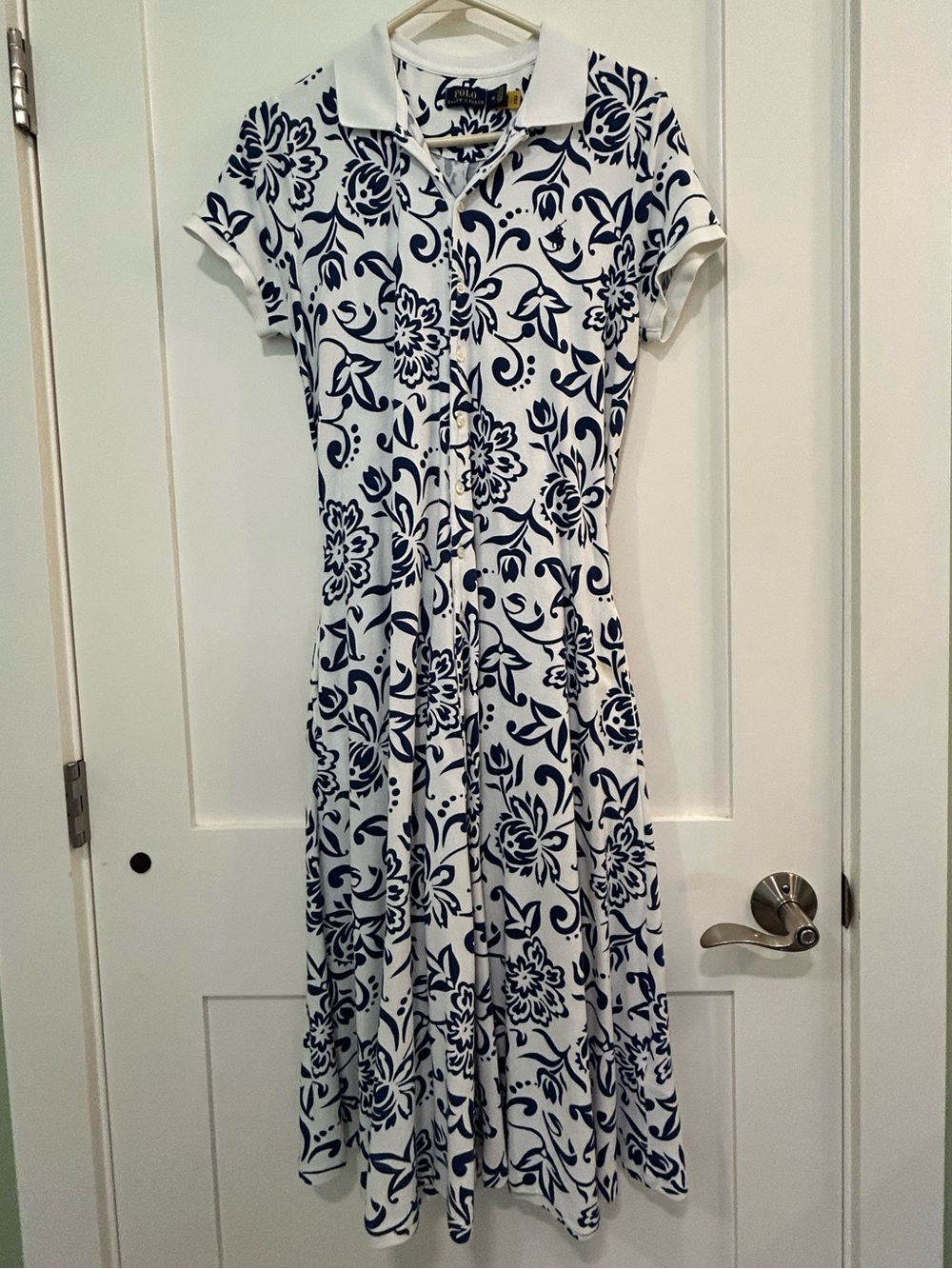 Polo Ralph Lauren Floral Polo Midi Dress M Navy White Belted Button Front